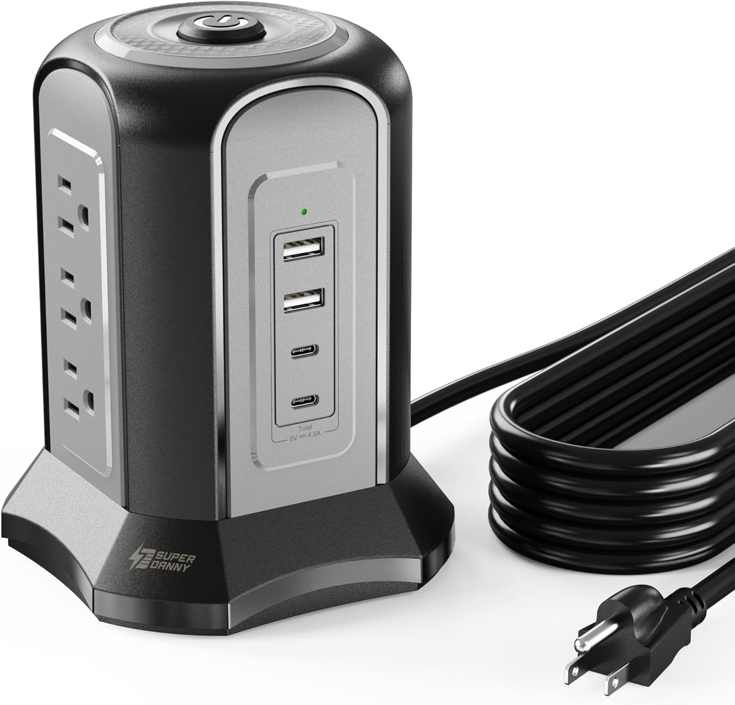 Power Strip Tower Surge Protector,  Desktop Charging Station, 10 Ft Extension Cord, 9 Outlets, 4 USB Ports, 1080 Joules, 3-Prong, Grounded, Multiple Protections for Home, Office, Black