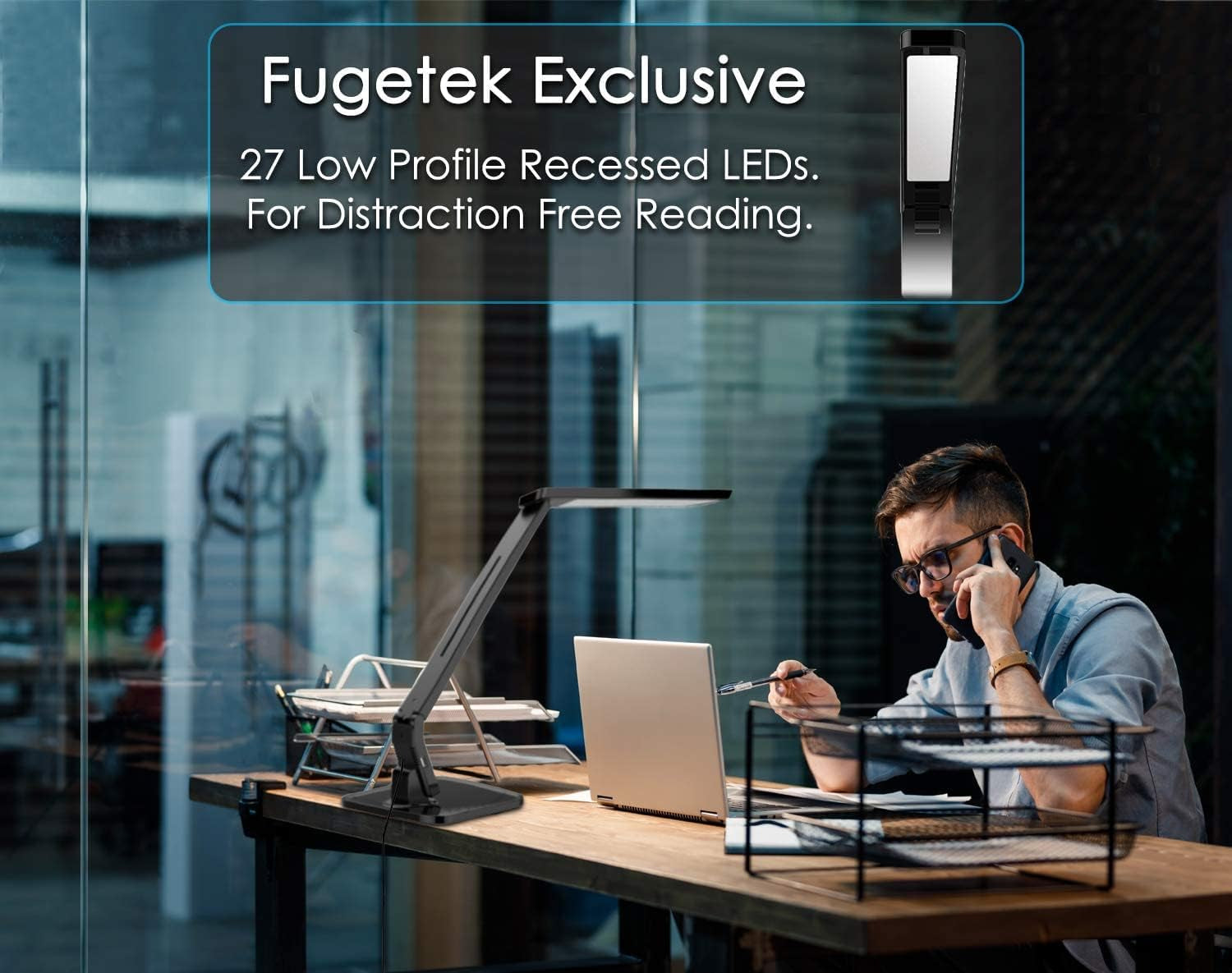 LED Desk Office Lamp, Exclusive: 27 Eye-Caring Recessed Leds, 5-Level Brightness, 4-Lighting Modes, USB Charging Port, 14W, Touch Control Panel, Dimmer, 1-Hour Auto Timer, 5V/1A, (Black)