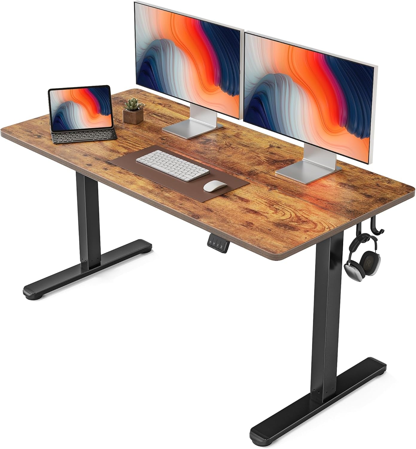 Electric Standing Desk, 55 X 24 Inches Height Adjustable Stand up Desk, Sit Stand Home Office Desk, Computer Desk, Rustic Brown