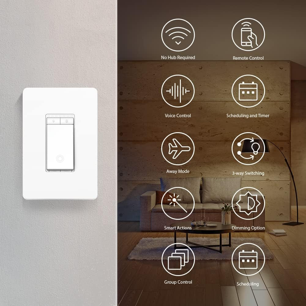 3 Way Dimmer Switch KIT, Dimmable Light Switch Compatible with Alexa, Google Assistant and Smartthings, Neutral Wire Needed, 2.4Ghz, ETL Certified, No Hub Required (KS230 KIT) , White