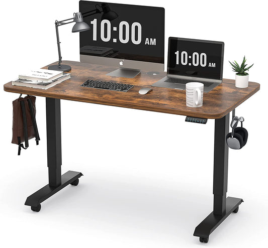 Electric Height Adjustable Standing Desk, 48X24 Inches, Ergonomic Home Office Sit/Stand up Desk (Black Steel Frame/Rustic Brown Top)