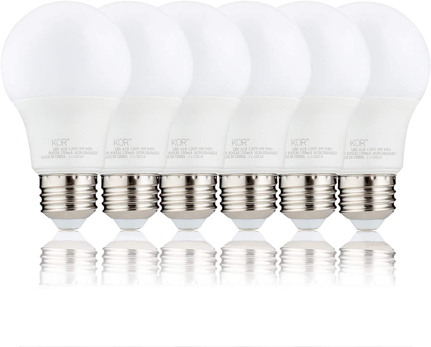 (Pack of 6) 9W LED A19 Light Bulb – (60W Equivalent), UL Listed, 4000K (Cool White) 750 Lumens, Non-Dimmable, LED 9-Watt Standard Replacement Bulbs, with E26 Base, 15000 Hours, Long Life