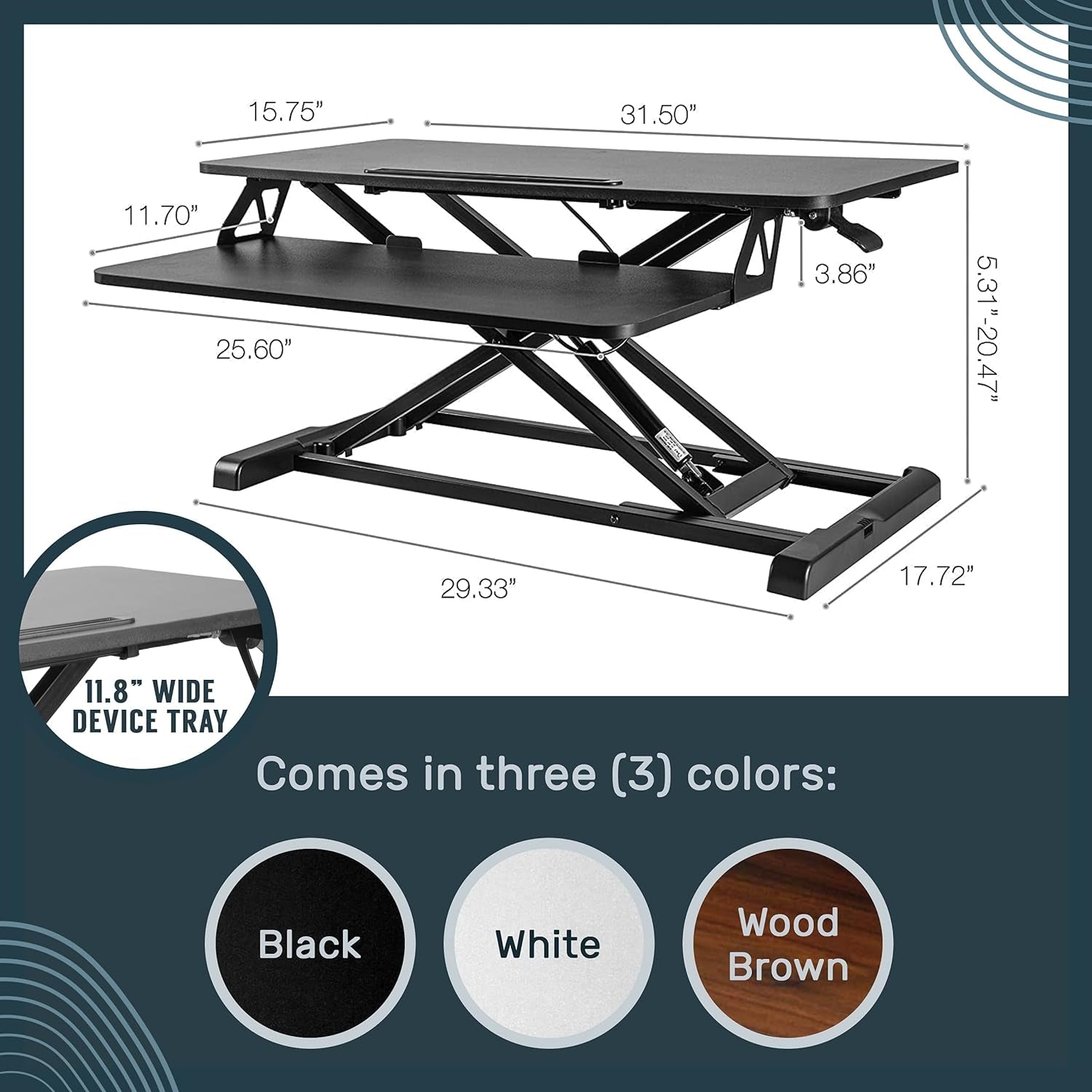 Standing Desk Converter - 32 Inch Adjustable Sit to Stand up Desk Workstation, Particle Board, Dual Monitor Desk Riser with Keyboard Tray, Desktop Riser for Home Office Laptop, Black 32"