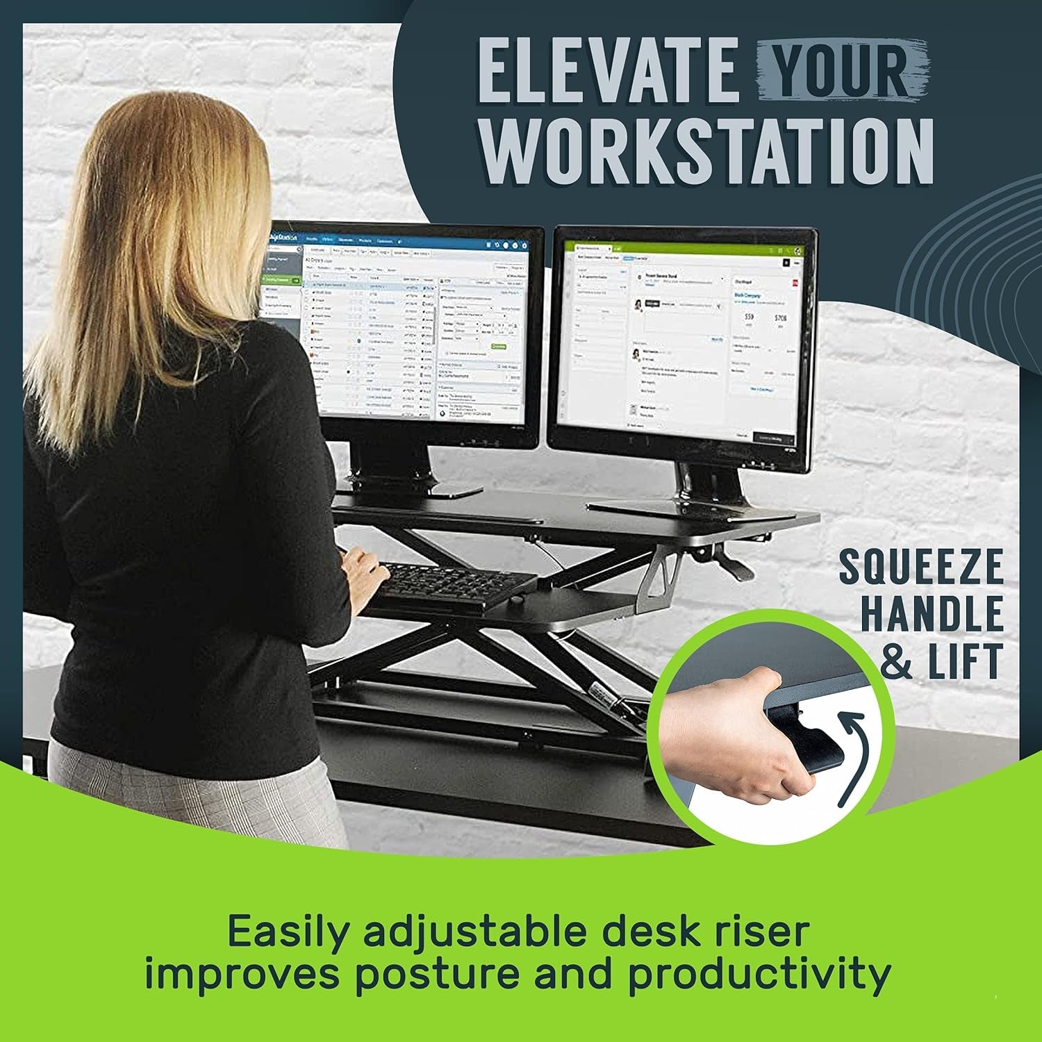 Standing Desk Converter - 32 Inch Adjustable Sit to Stand up Desk Workstation, Particle Board, Dual Monitor Desk Riser with Keyboard Tray, Desktop Riser for Home Office Laptop, Black 32"