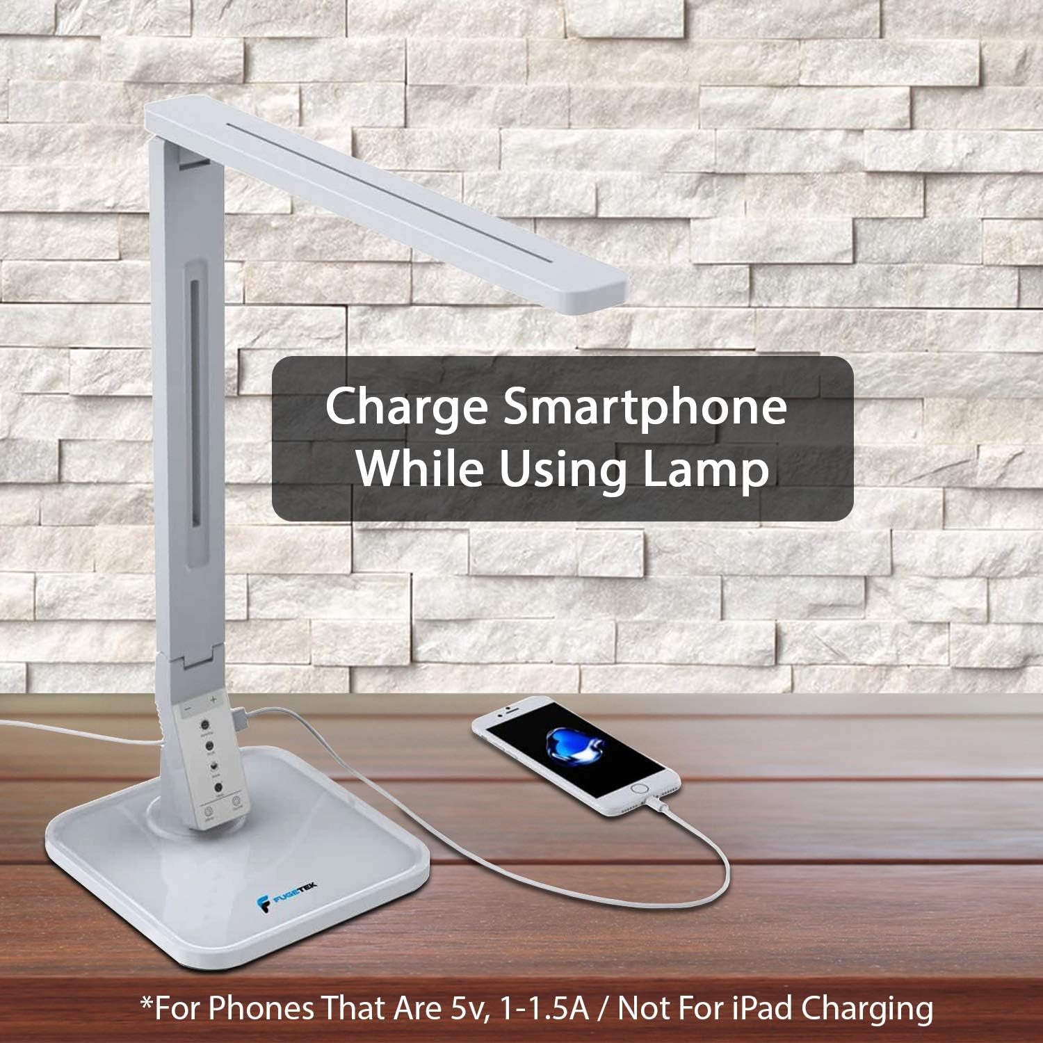 LED Desk Office Lamp, Exclusive: 27 Eye-Caring Recessed Leds, 5-Level Brightness, 4-Lighting Modes, USB Charging Port, 14W, Touch Control Panel, Dimmer, 1-Hour Auto Timer, 5V/1A, (White)