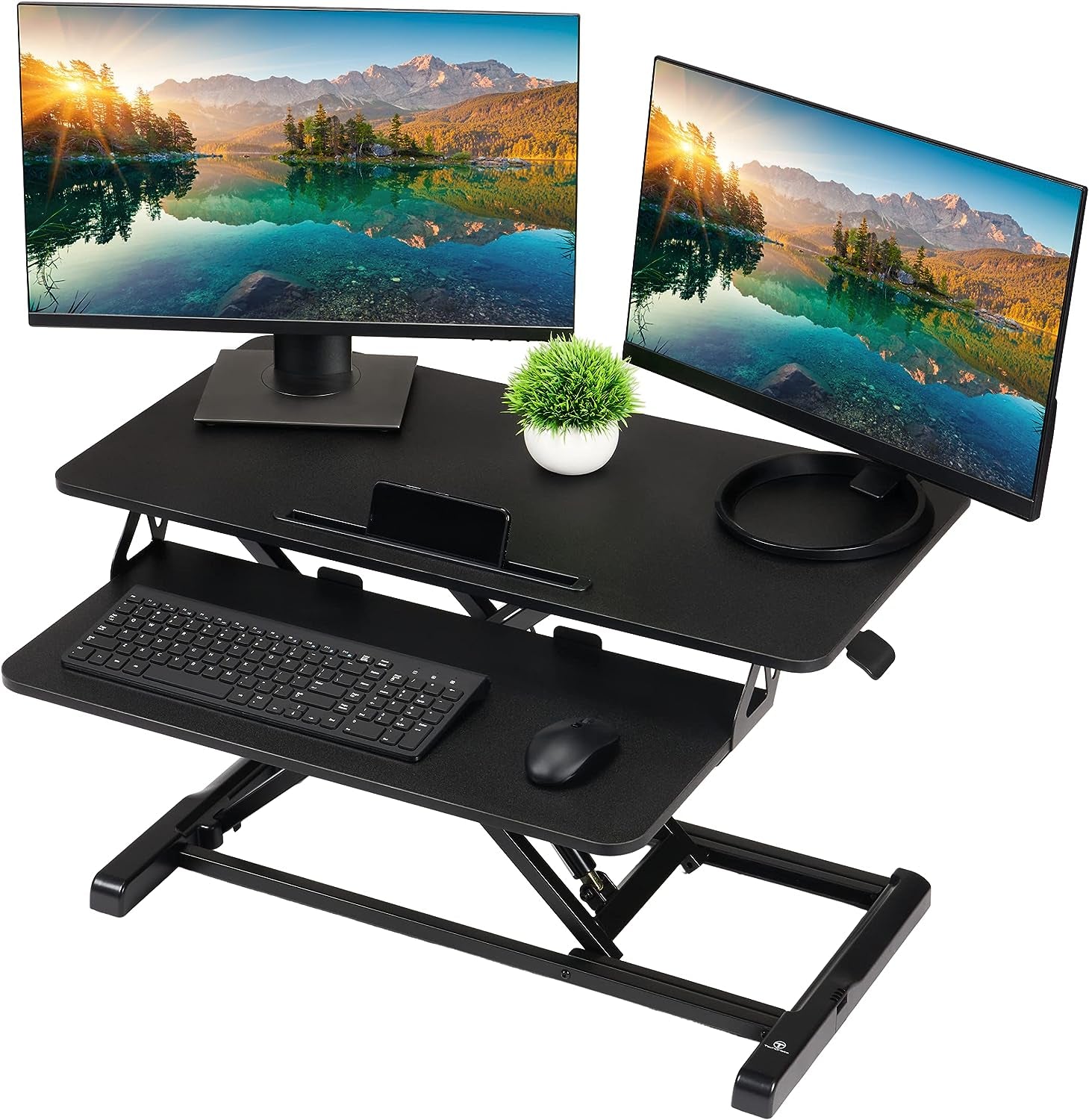 Standing Desk Converter - 32 Inch Adjustable Sit to Stand up Desk Workstation, Particle Board, Dual Monitor Desk Riser with Keyboard Tray, Desktop Riser for Home Office Laptop, Black 32"