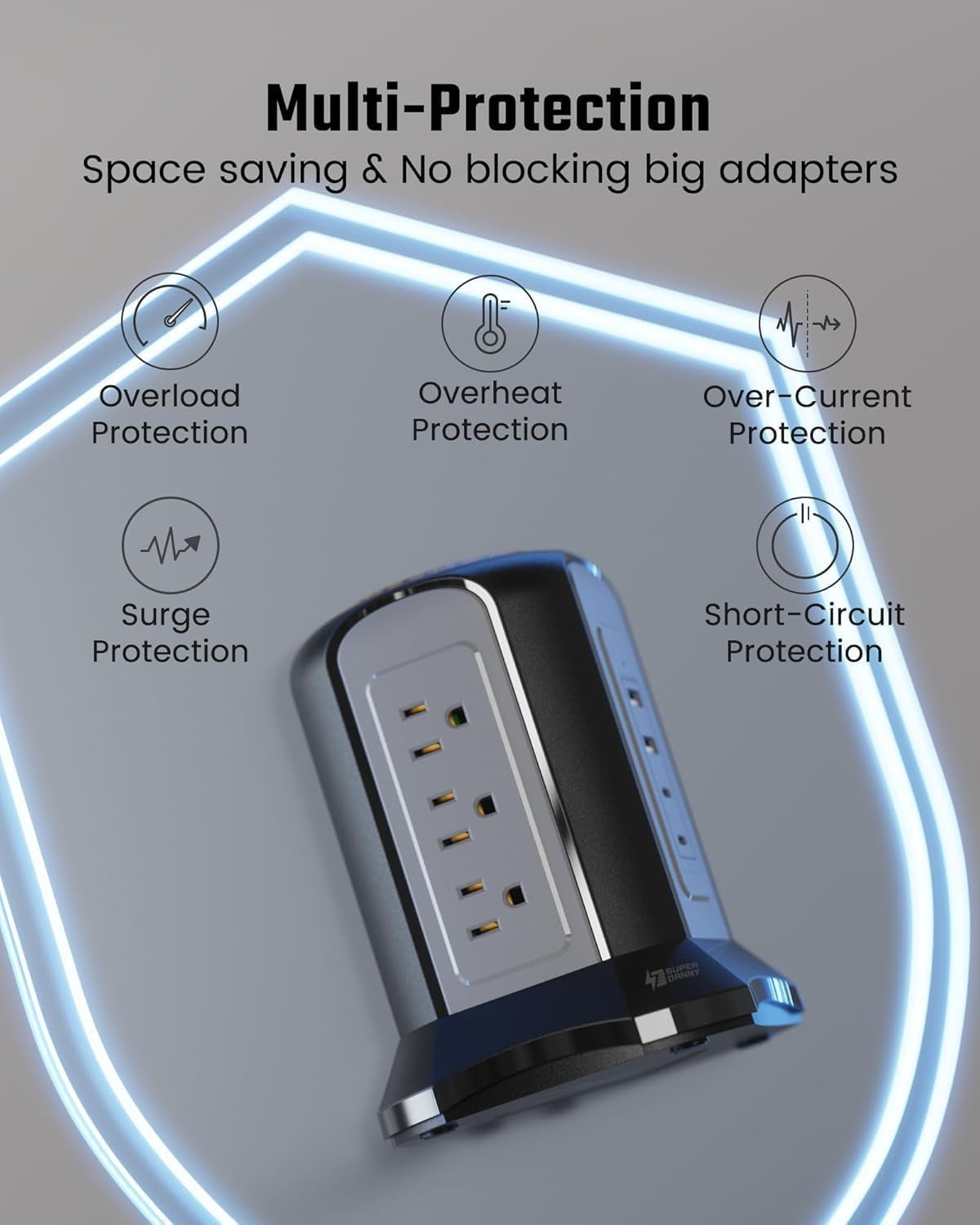 Power Strip Tower Surge Protector,  Desktop Charging Station, 10 Ft Extension Cord, 9 Outlets, 4 USB Ports, 1080 Joules, 3-Prong, Grounded, Multiple Protections for Home, Office, Black