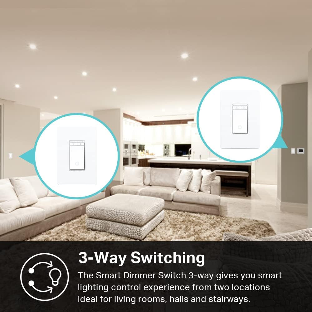 3 Way Dimmer Switch KIT, Dimmable Light Switch Compatible with Alexa, Google Assistant and Smartthings, Neutral Wire Needed, 2.4Ghz, ETL Certified, No Hub Required (KS230 KIT) , White